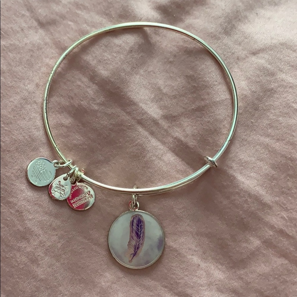 Alex and Ani with purple feather charm - silver